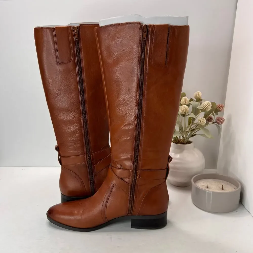 Naturalizer Rena Leather Knee High Riding Boot Side Zip Brown Women 9M Tried On